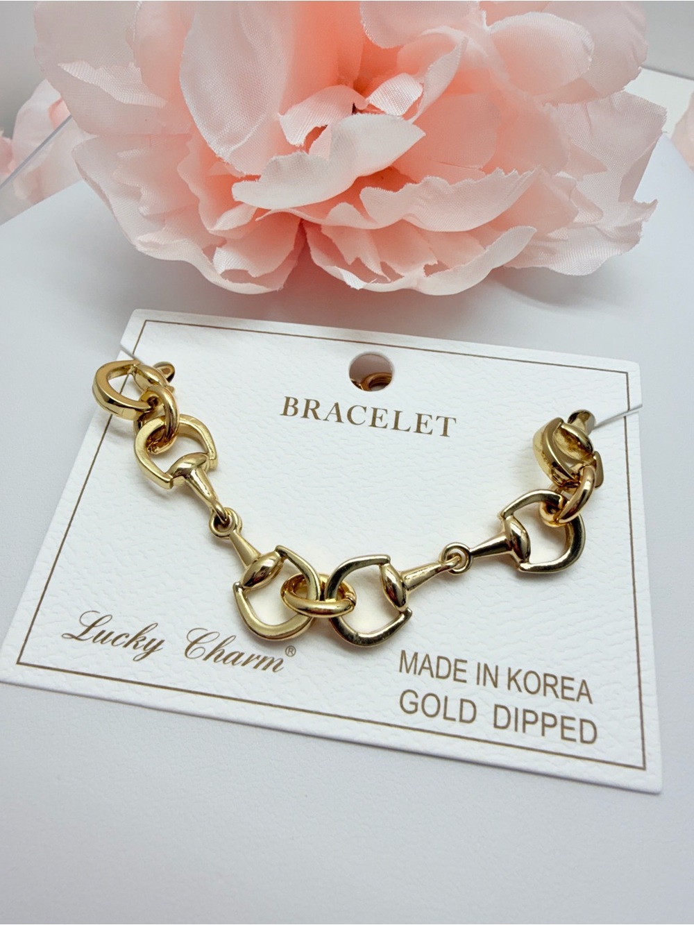 Gold Dipped horsebit bracelet with adjustable chain